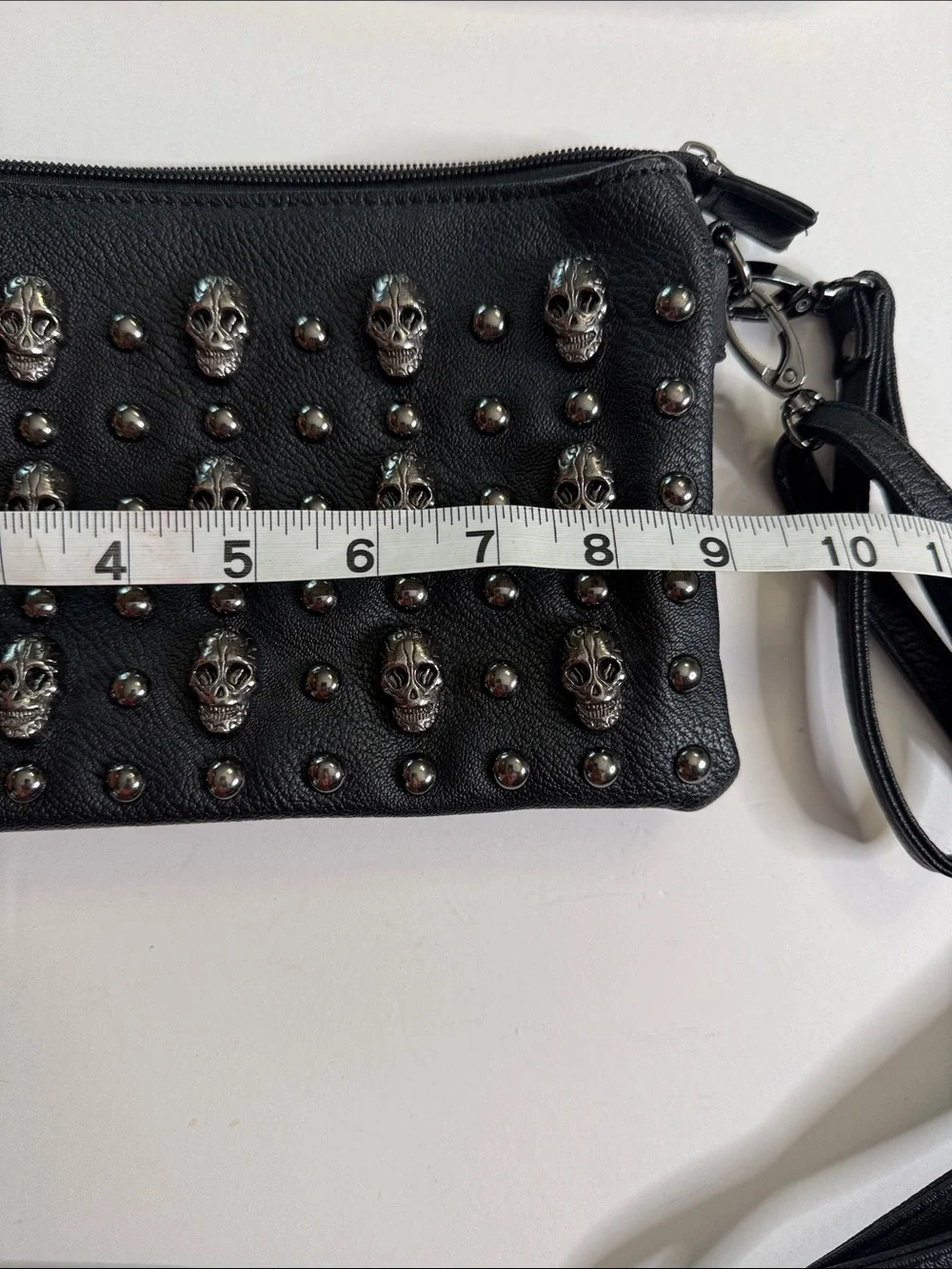 MG Collection Quina Black Studded Skull Crossbody Bag